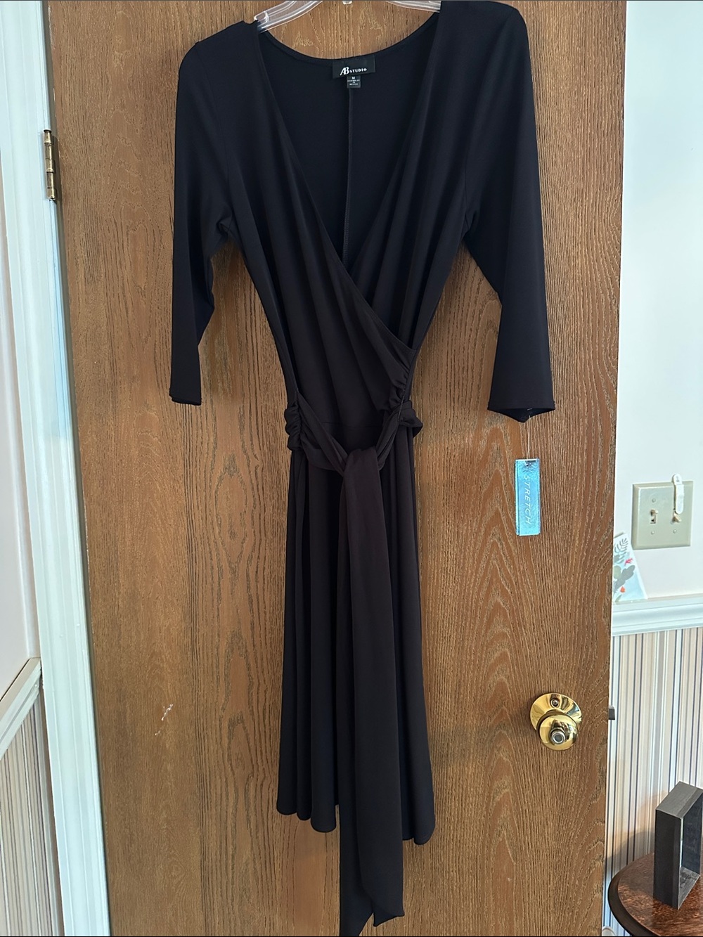 AB Studio Black Wrap Midi Dress